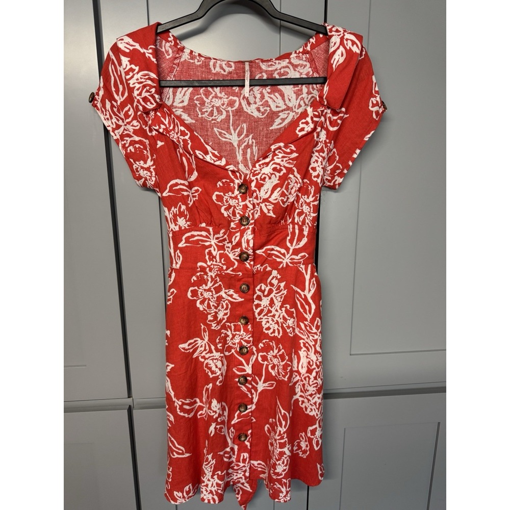 free people Short Dress Sz 4 floral Babydoll Linen Rayon Poplin Vacation Summer